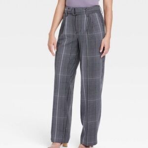 A New Day High-rise Relaxed Fit Belted Trousers in Gray Plaid Size 2 NWT